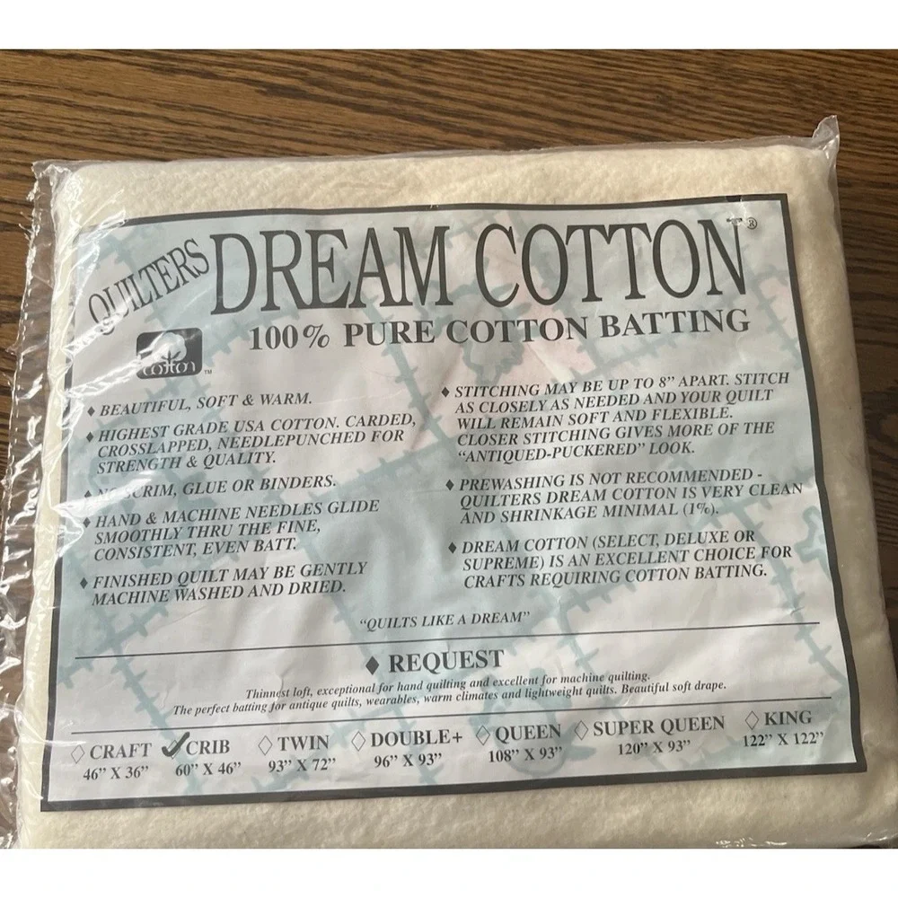 Quilters Dream Cotton 100% Pure Cotton Batting Crib‎ Size 60 x 46 USA NEW SEALED